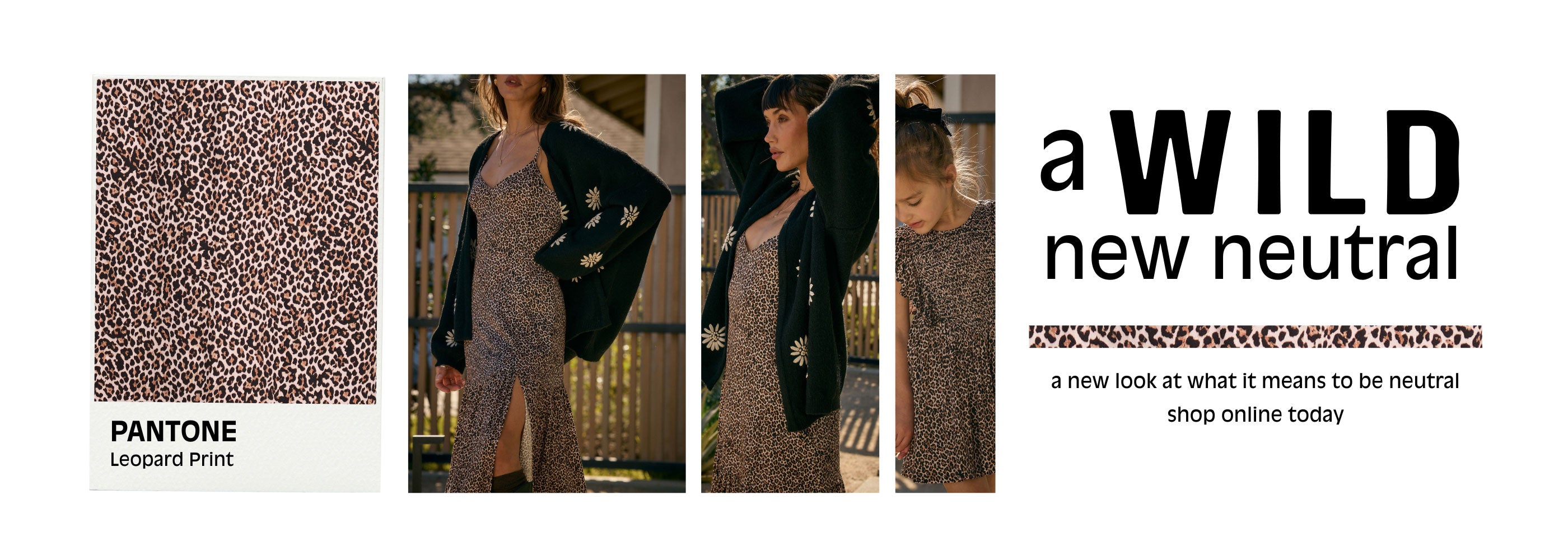 Advertisement for Pantone's leopard print with a model wearing a patterned outfit.