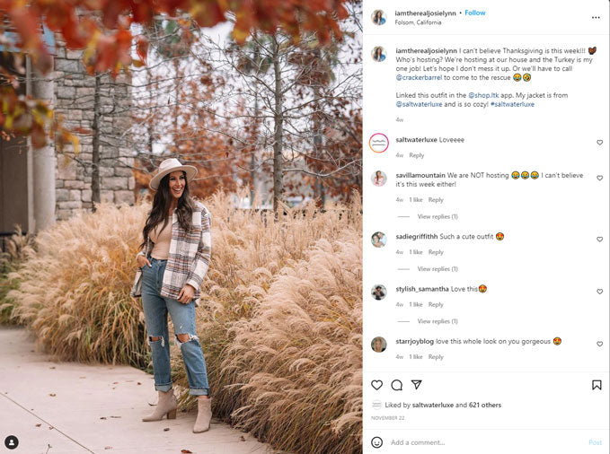 Blogger Josie Lynn wears Saltwater Luxe on Instagram