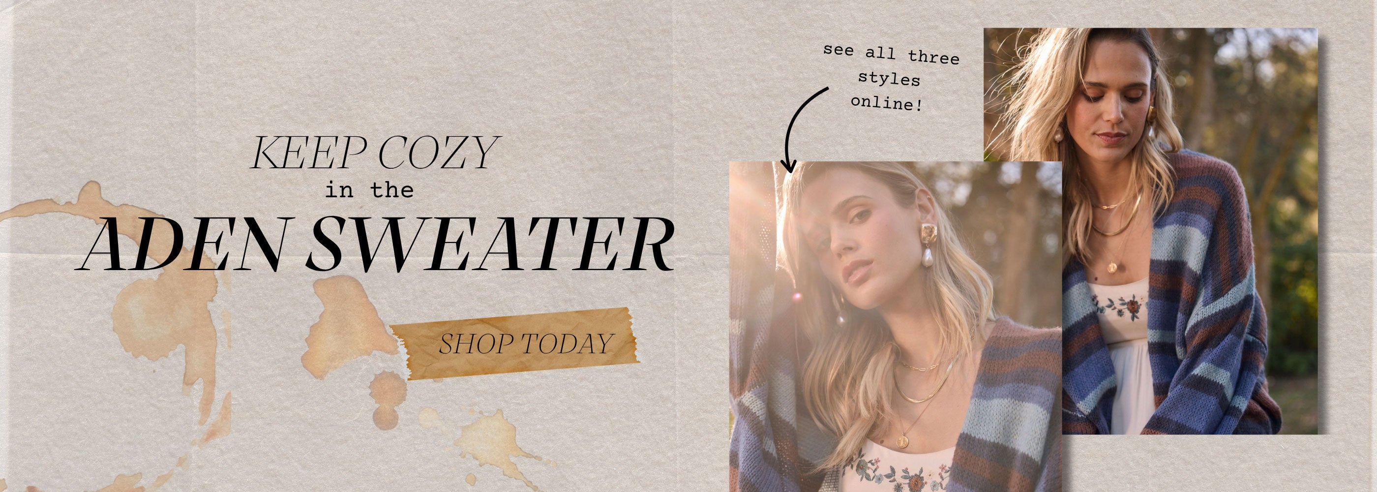 Saltwater Luxe Aden Sweater collection featuring cozy striped cardigans in seasonal fall colors styled for effortless layering