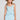 Front view of a woman wearing the Saltwater Luxe aelle Tank in Azure Blue on a neutral background