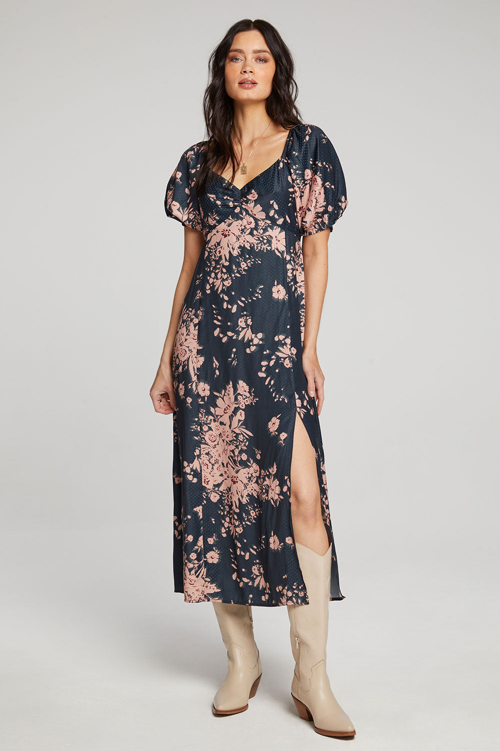 Saltwater Luxe Murray Short Sleeve Floral Midi Dress Sand XS at   Women's Clothing store